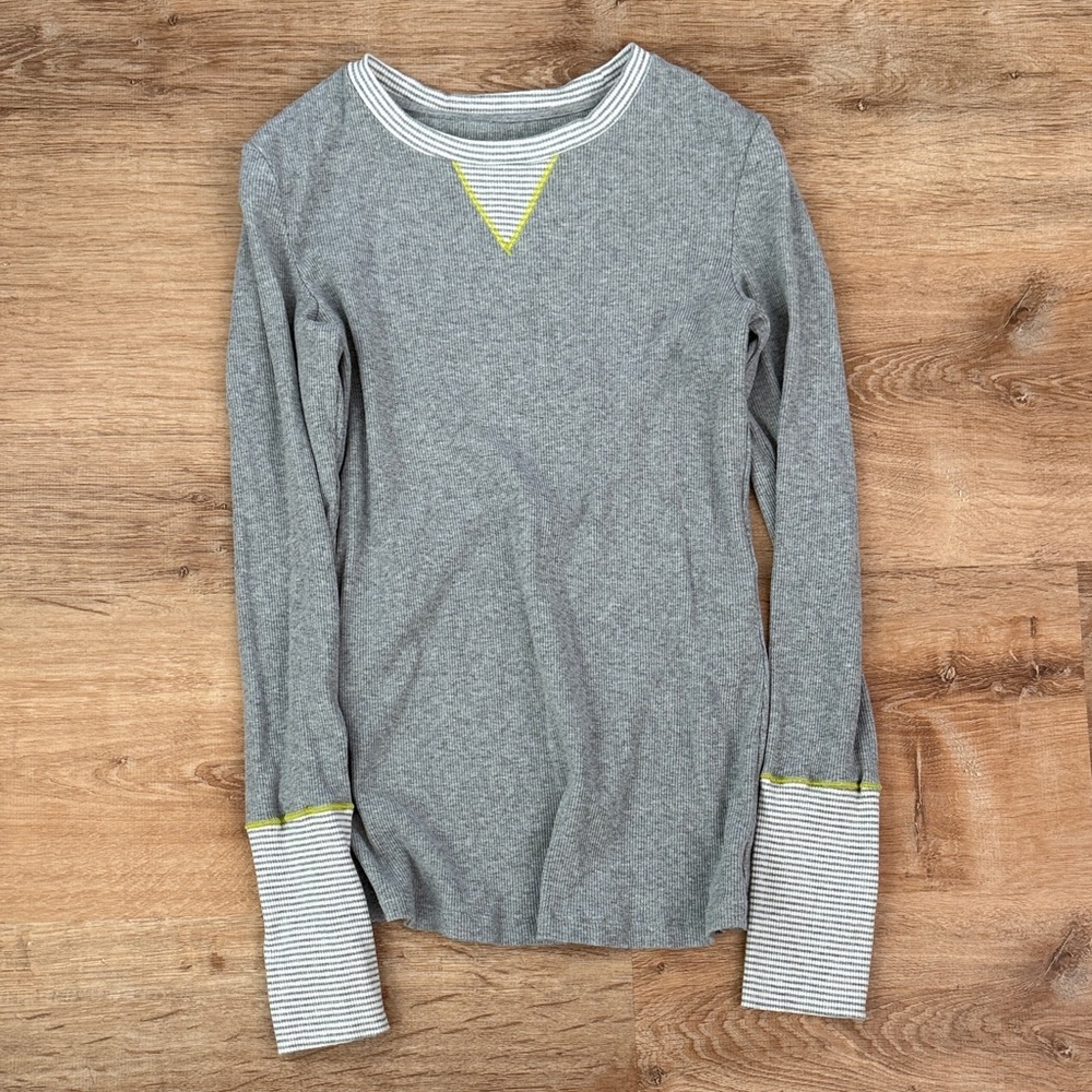 P'tula Gray and White Striped Top with Yellow Accent